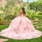 Strapless Sweetheart Illusion Corset Bodice Sequin Appliqué Layered Ball Gown by Elizabeth K GL3724