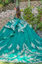Strapless Beaded Tulle Dress with Detachable Sleeves Gown in Emerald Green by Elizabeth K GL3800