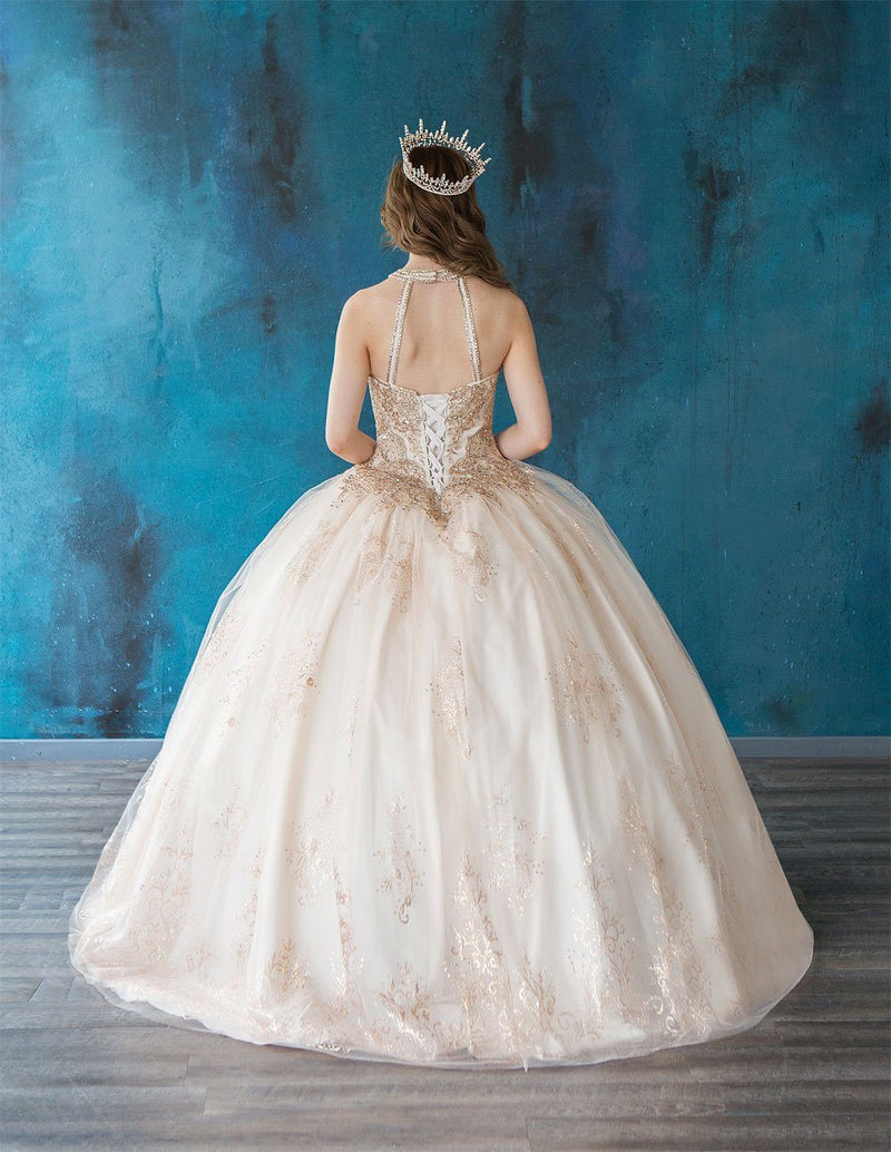 Glitter Print High Neck QuinceaƱera Dress Calla SYL19002