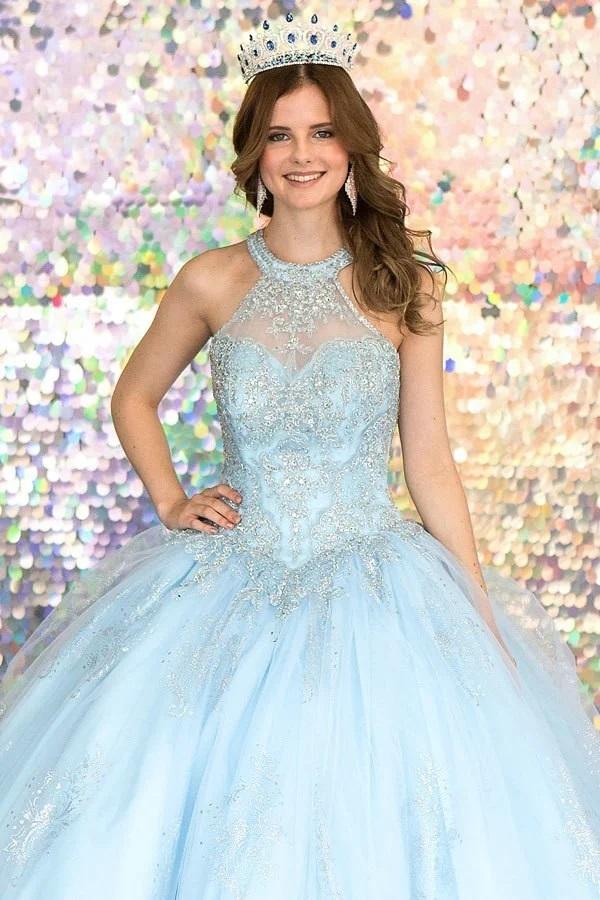 Glitter Print High Neck QuinceaƱera Dress Calla SYL19002