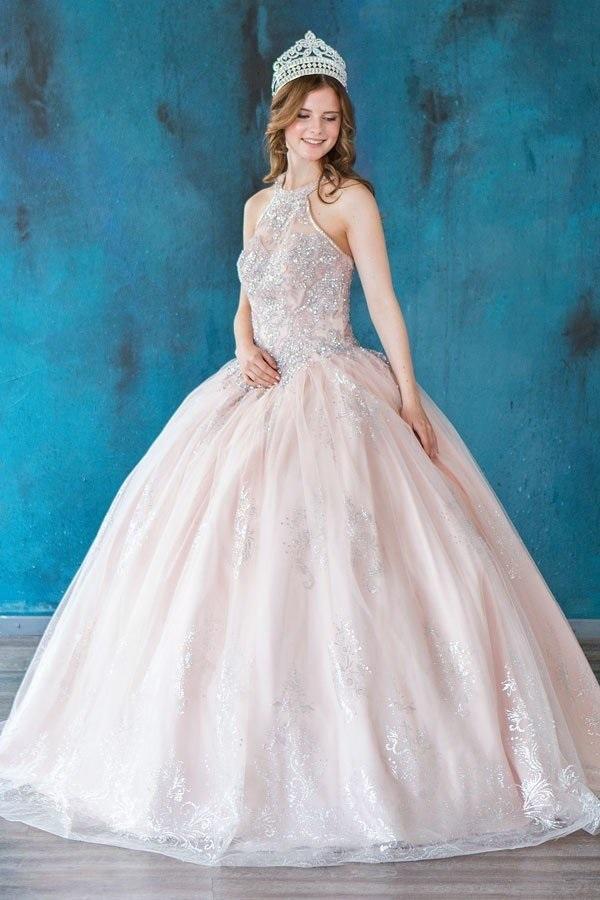 Glitter Print High Neck QuinceaƱera Dress Calla SYL19002