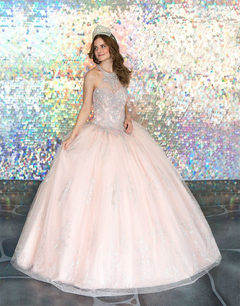 Glitter Print High Neck QuinceaƱera Dress Calla SYL19002