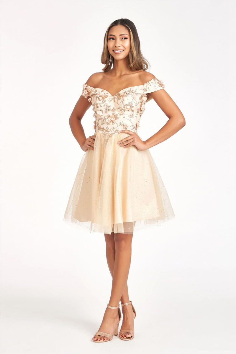 Glitter Print Short Off Shoulder Dress by Elizabeth KGS1978