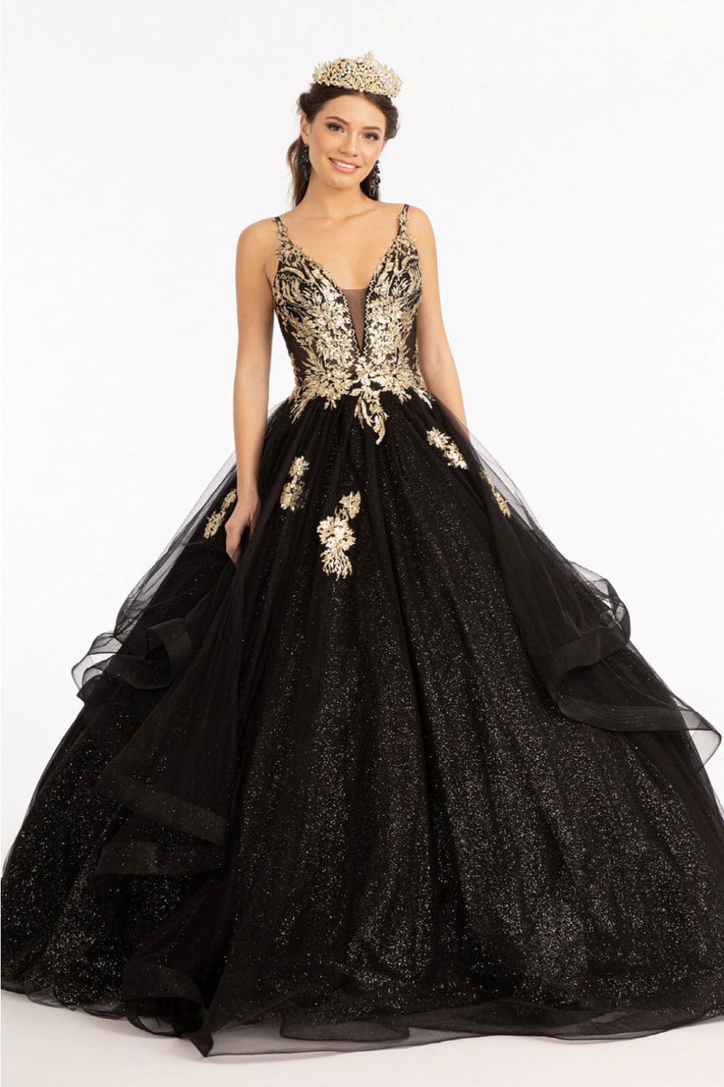 Glitter V-Neck Ball Gown by Elizabeth KGL3021