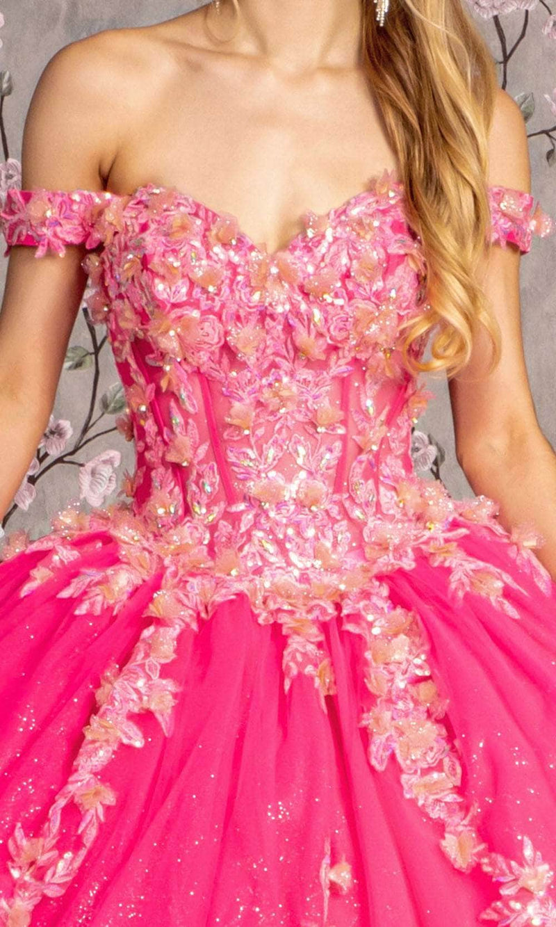 Off Shoulder QuinceaƱera Ball Gown Glitter Tulle Floral Sweetheart Dress by GLS Gloria GL3469