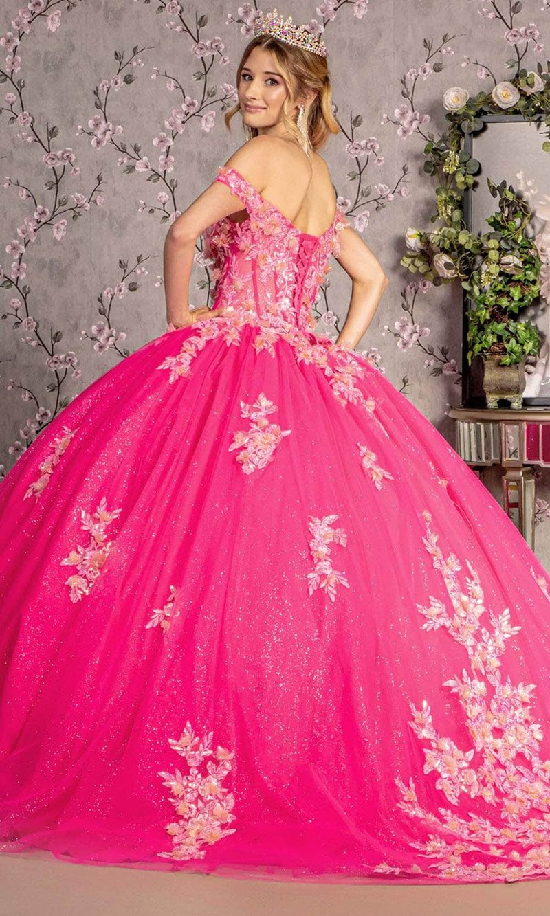 Off Shoulder QuinceaƱera Ball Gown Glitter Tulle Floral Sweetheart Dress by GLS Gloria GL3469