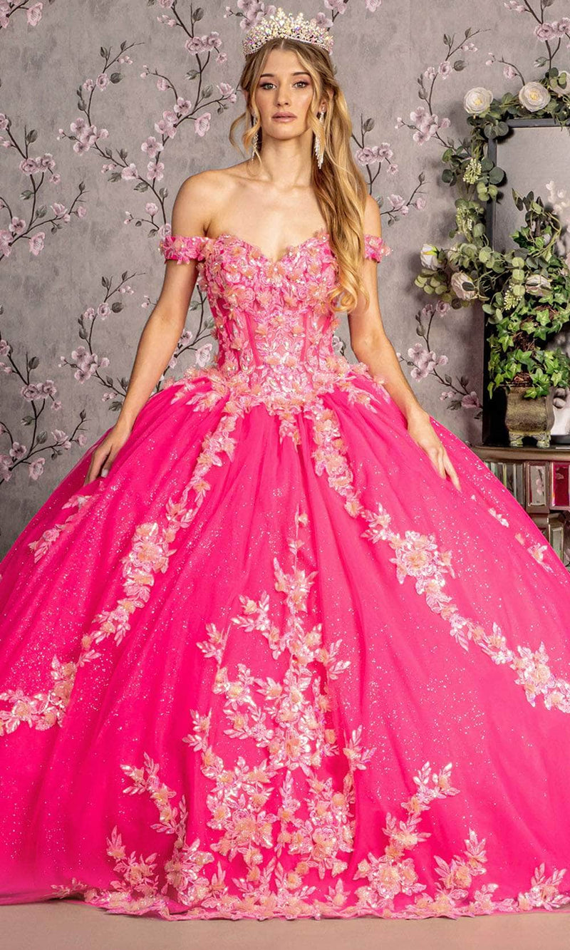 Off Shoulder QuinceaƱera Ball Gown Glitter Tulle Floral Sweetheart Dress by GLS Gloria GL3469
