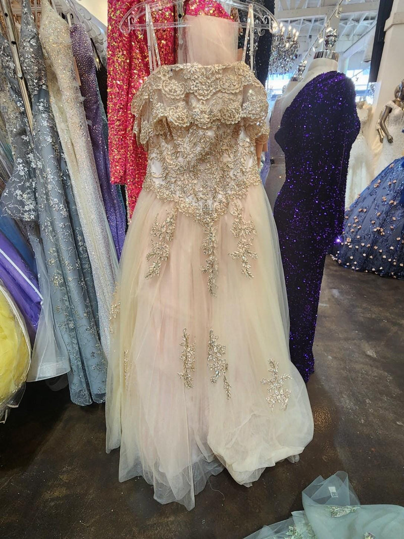 Off Shoulder QuinceaƱera Ball Gown Embroidered Lace-Up Back Floor Length by Elizabeth K GL2510