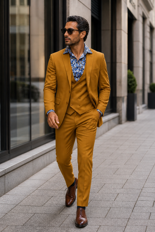 Great Gatsby Guy Costumes - Gold Suit With Double Breasted Vest