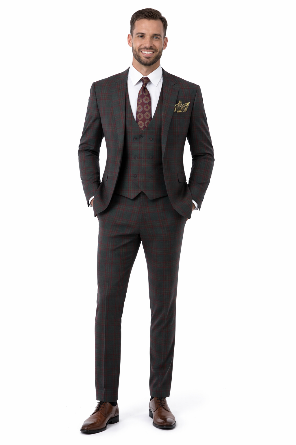 Green Plaid Suits - Mens 3 piece plaid suit - Fashion Suit