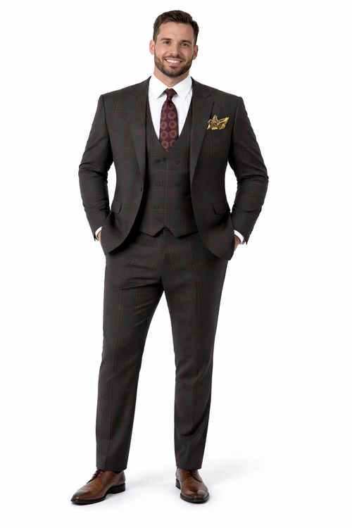 Green Plaid Suits - Mens 3 piece plaid suit - Fashion Suit
