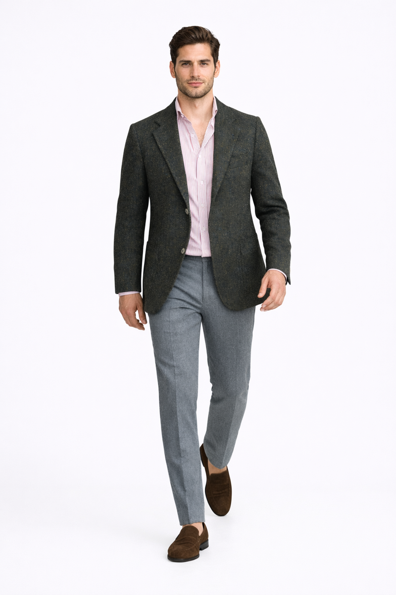 Green Tweed Blazer - Mens Green Tweed Jacket - Winter - Fall Fabric Tweed Pattern Wool Fabric