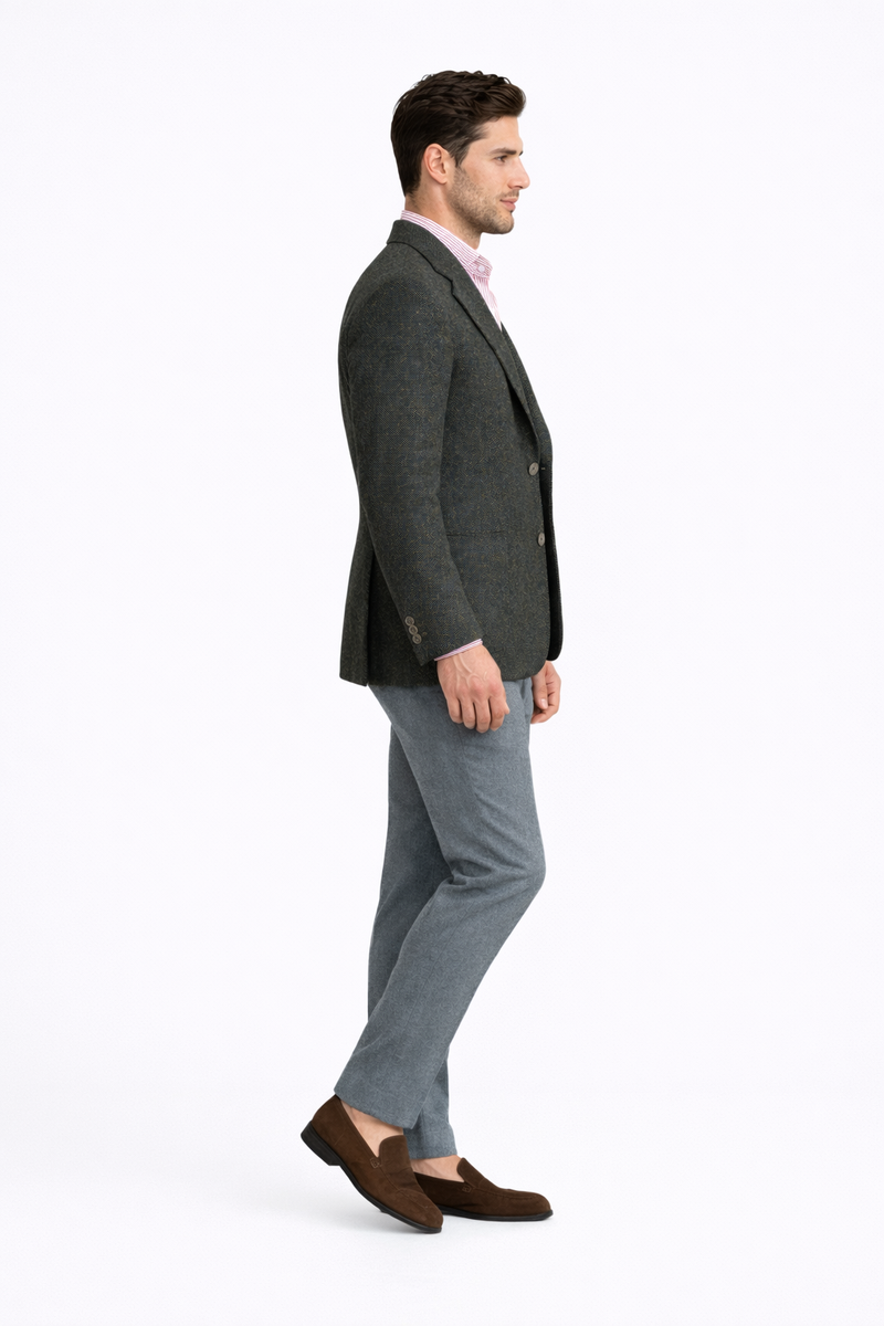 Green Tweed Blazer - Mens Green Tweed Jacket - Winter - Fall Fabric Tweed Pattern Wool Fabric