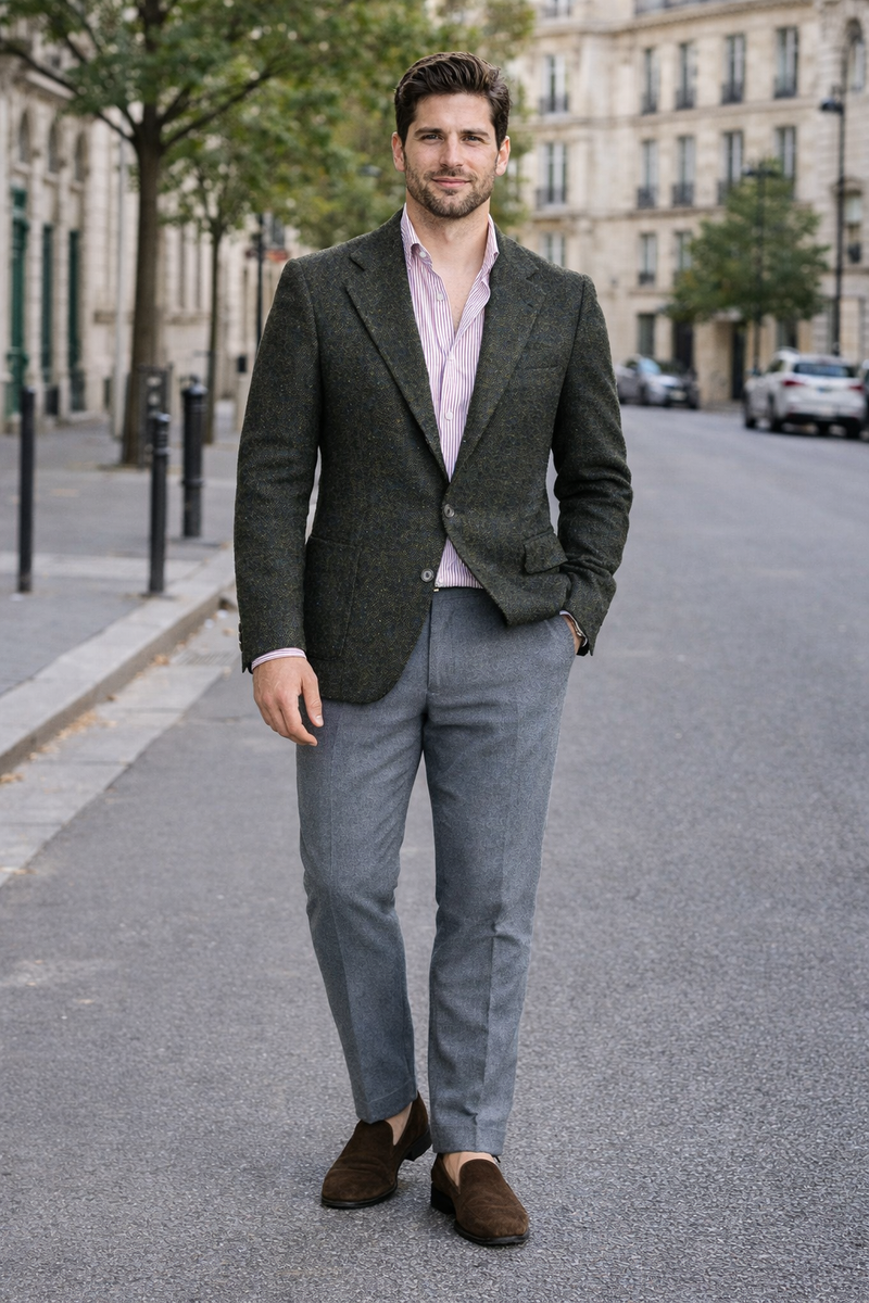 Green Tweed Blazer - Mens Green Tweed Jacket - Winter - Fall Fabric Tweed Pattern Wool Fabric