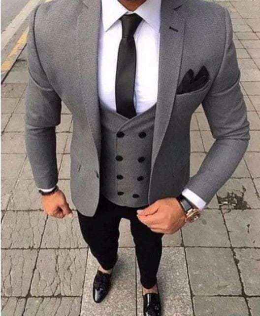 Men Suits Groomsmens Groom Grey