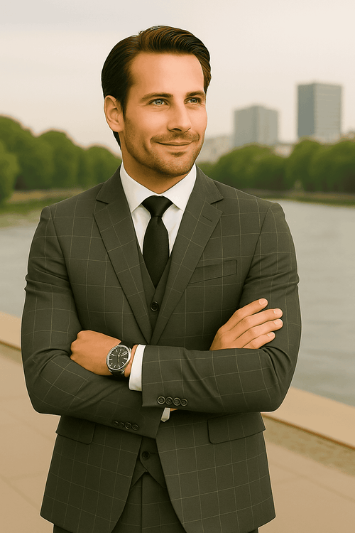 Wool Suit - Italian Made Business Suit by Statement Men's 3 Piece 100% Wool Modern Fit Suit - Fashion Pattern