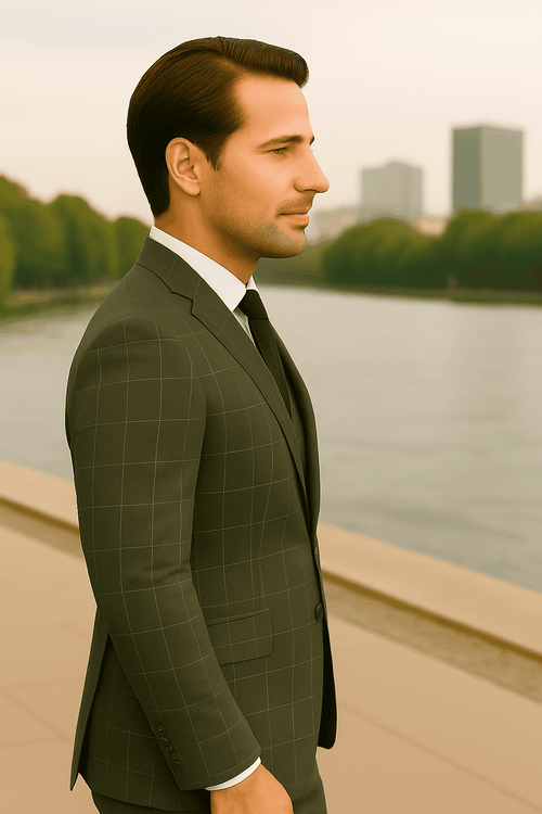 Wool Suit - Italian Made Business Suit by Statement Men's 3 Piece 100% Wool Modern Fit Suit - Fashion Pattern