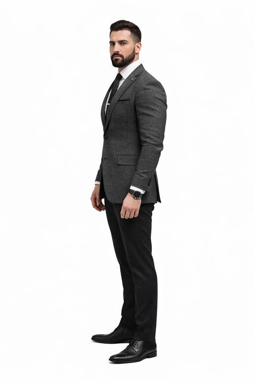 Men’s Grey Suit Jacket with Black Pants – Slim Fit 2-Piece Suit | Jacket + Pants Combination