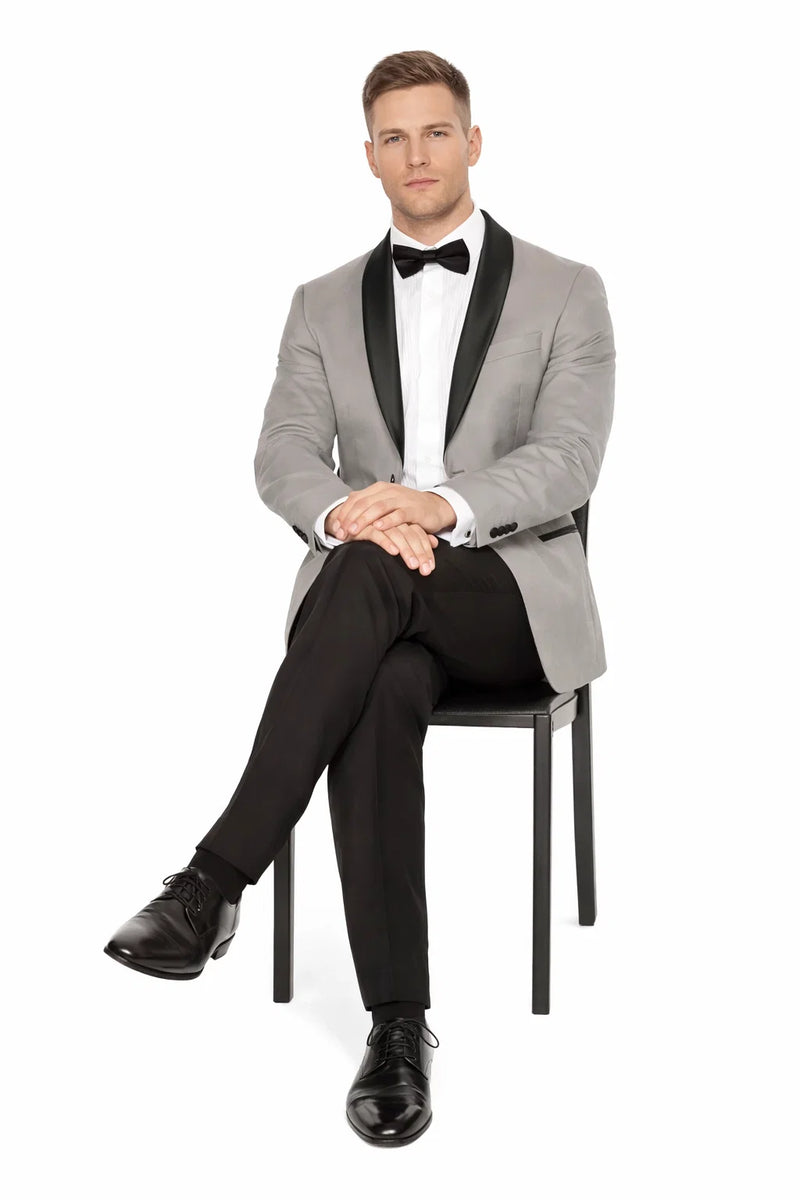 Men’s One Button Closure Grey Suit Jacket + Pants Combination – Black Dress Pants