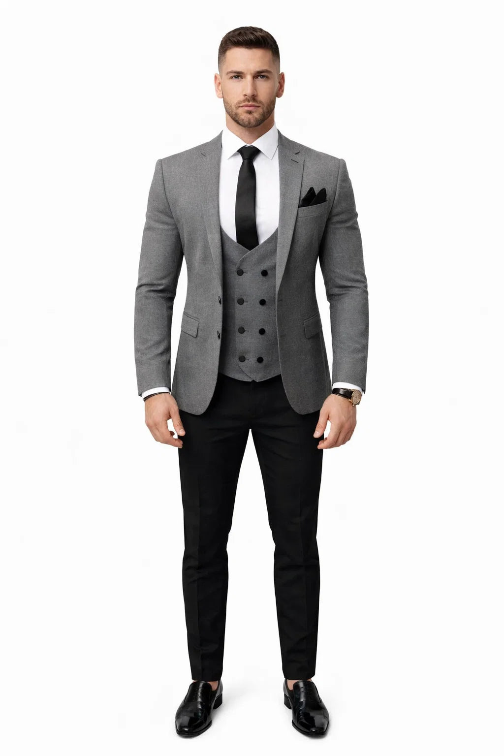 Men’s Grey Slim Fit 2-Piece Suit – Jacket + Pants Combination | Notch Lapel Formal Business Suit