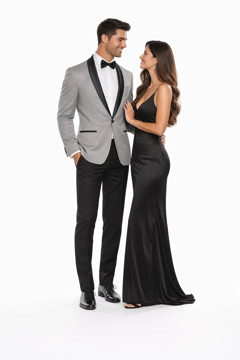 Men’s One Button Closure Grey Suit Jacket + Pants Combination – Black Dress Pants