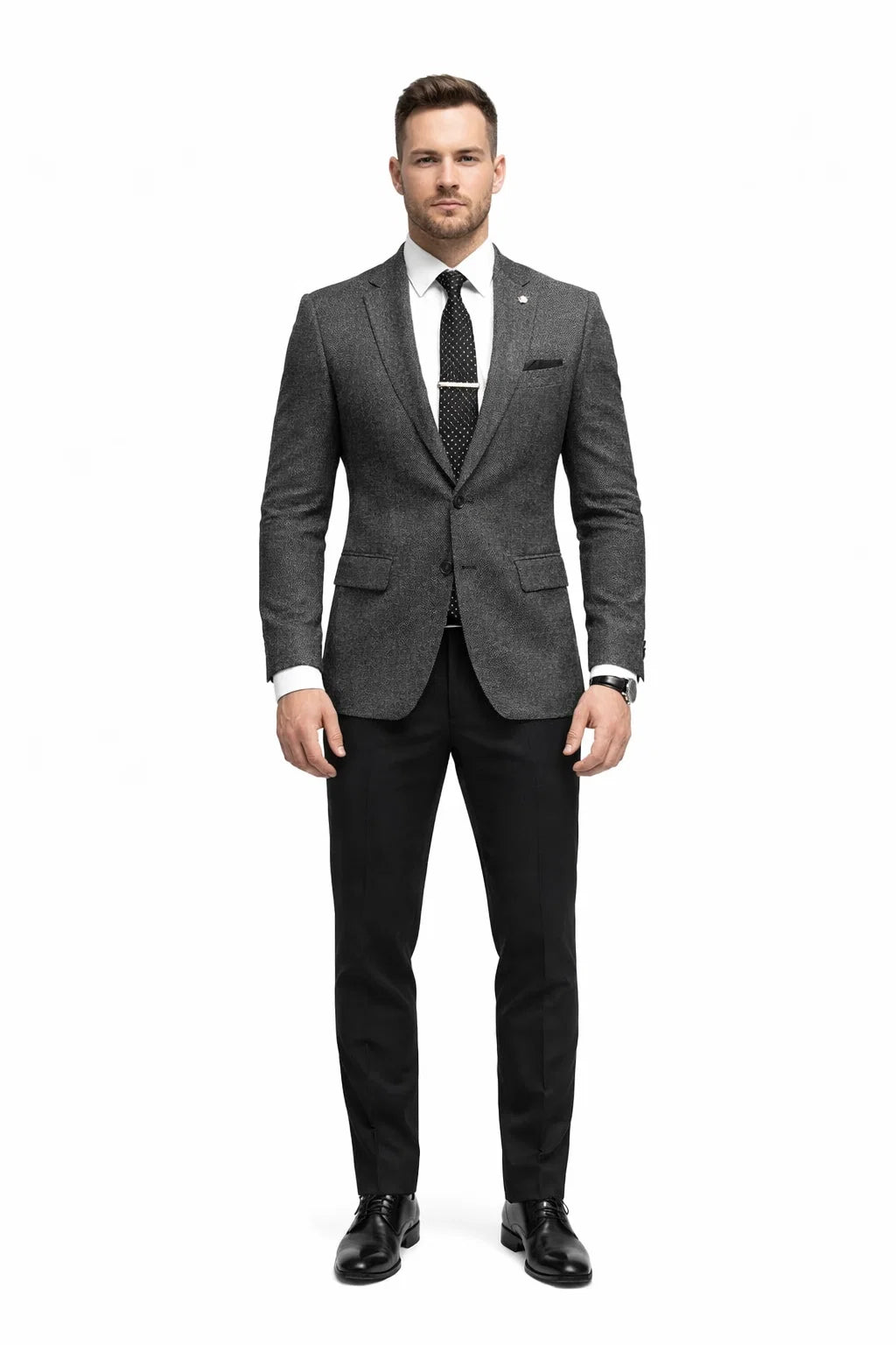 Men’s Grey Suit Jacket with Black Pants – Slim Fit 2-Piece Suit | Jacket + Pants Combination