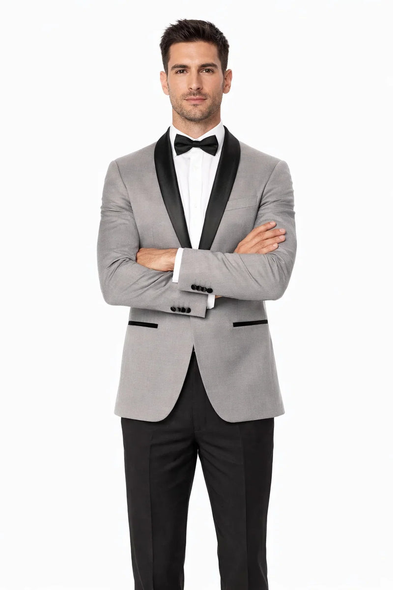 Men’s One Button Closure Grey Suit Jacket + Pants Combination – Black Dress Pants