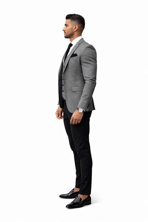 Men’s Grey Slim Fit 2-Piece Suit – Jacket + Pants Combination | Notch Lapel Formal Business Suit