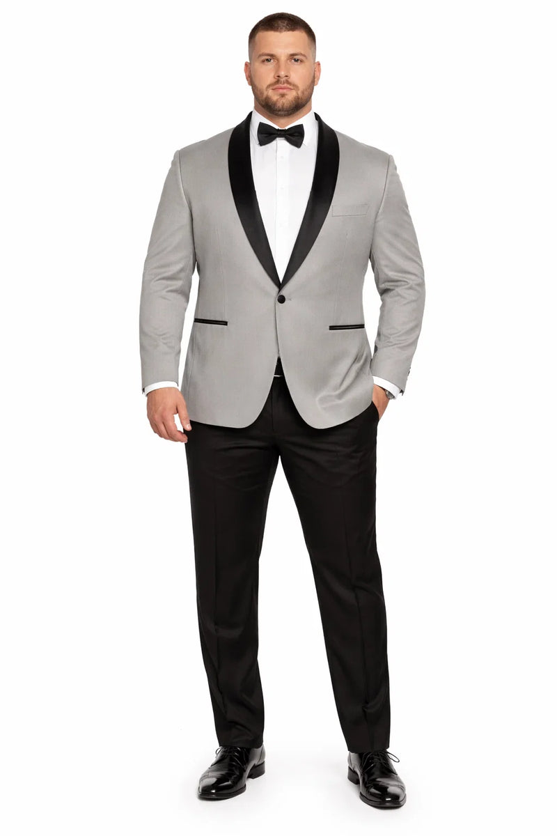 Men’s One Button Closure Grey Suit Jacket + Pants Combination – Black Dress Pants