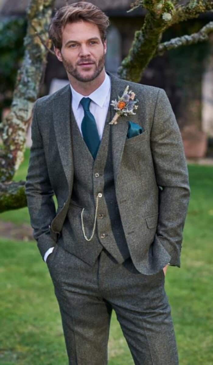 Green Tweed Suit - Green Herringbone Fabric Western Suit - Vintage English Suit