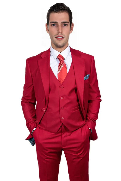 "Mens Stacy Adams Suit - Stacy Adams Suit Men's Two Button Vested Basic Suit in Red"