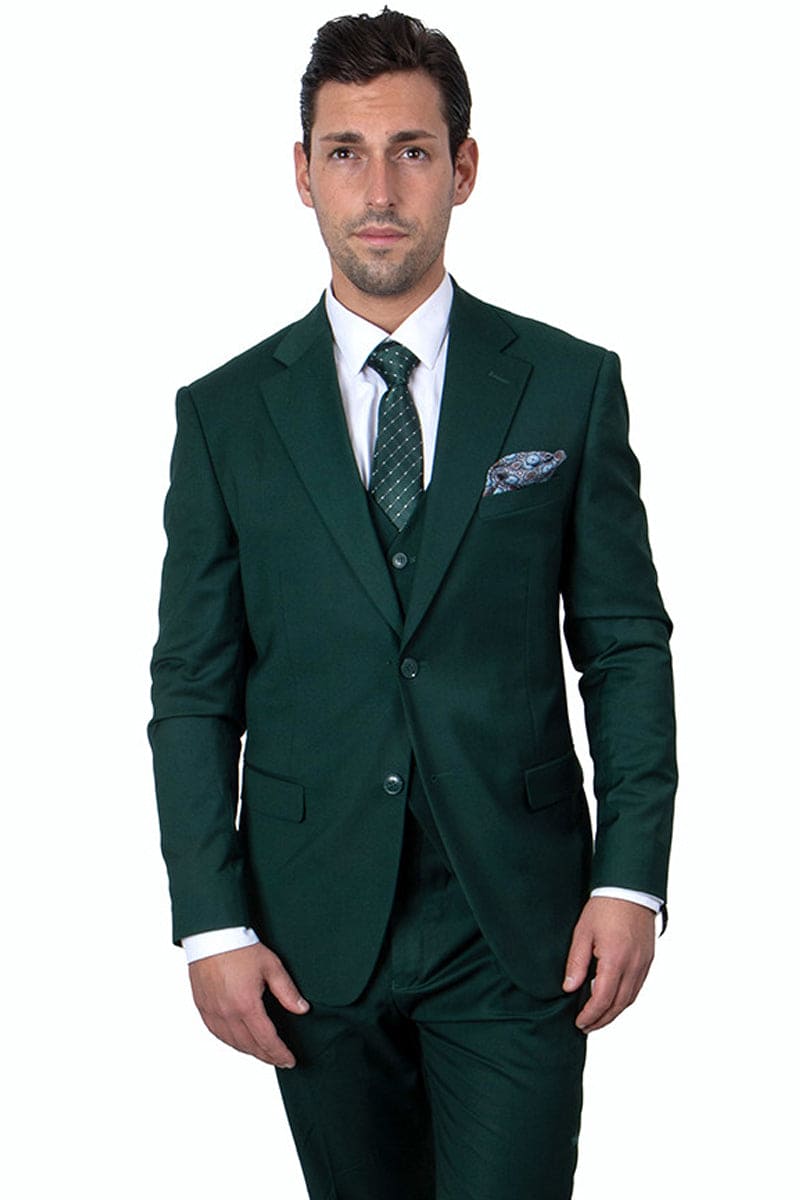 "Mens Stacy Adams Suit - Stacy Adams Suit Men's Two Button Vested Suit in Hunter Green"