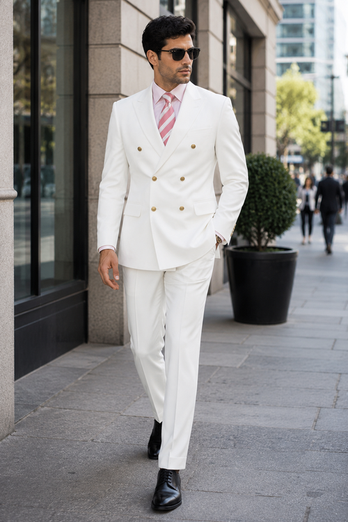 High Quality Designer Casual Cheap Priced Fashion Blazer Dress Jacket Off White Men's Double Breasted Suits Jacket Blazer With Peak Lapels
