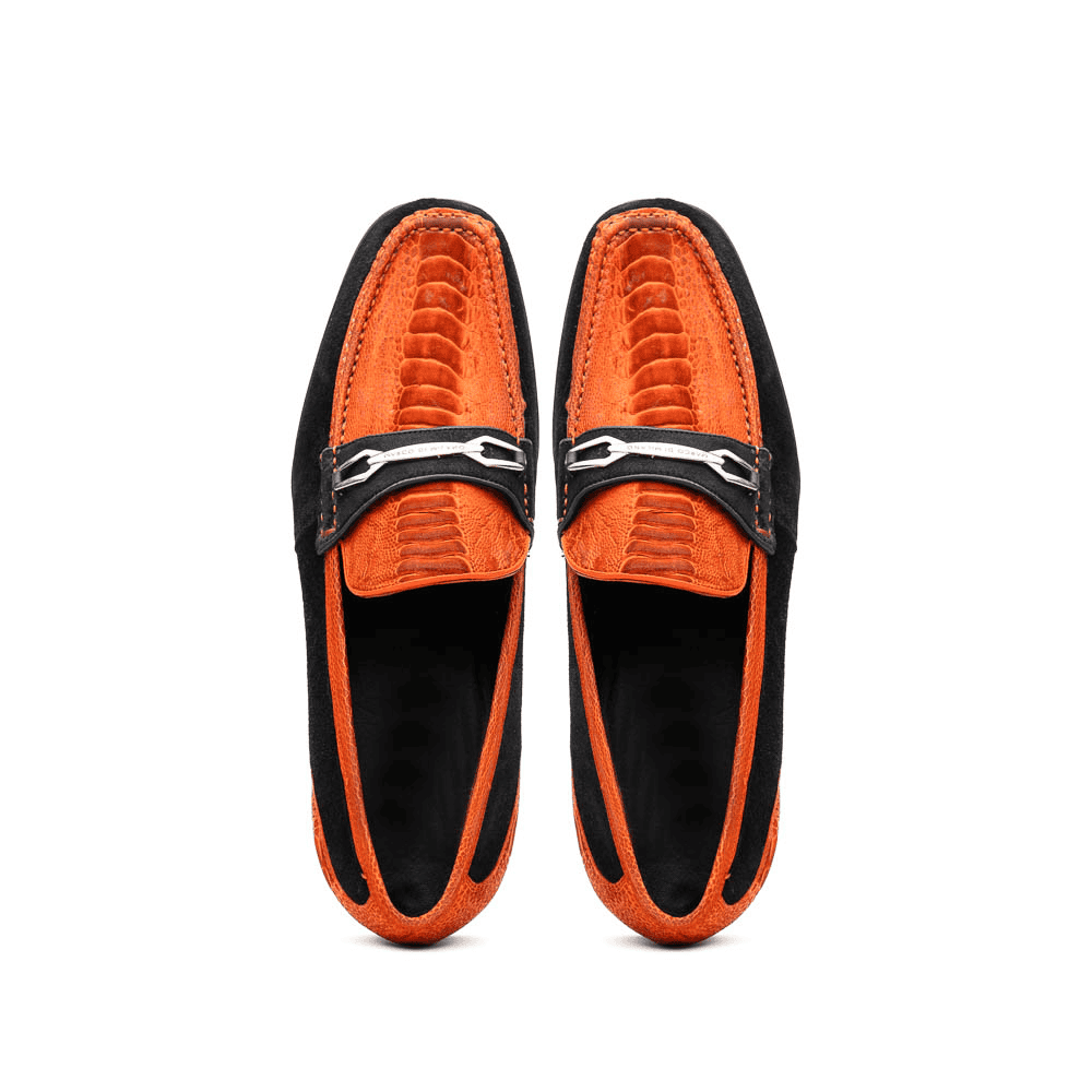 Marco Di Milano Hugo Sueded Ostrich Leg Bit Loafers Orange/Black