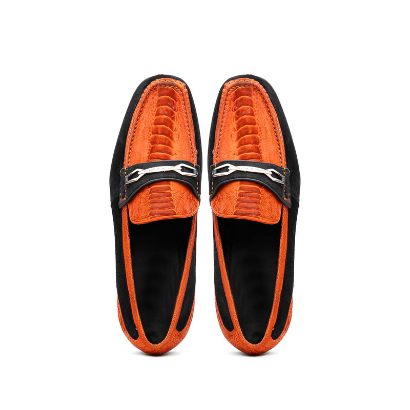 Marco Di Milano Hugo Sueded Ostrich Leg Bit Loafers Orange/Black