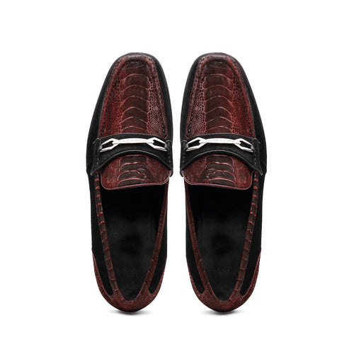 Marco Di Milano Hugo Sueded Ostrich Leg Bit Loafers Wine-Black