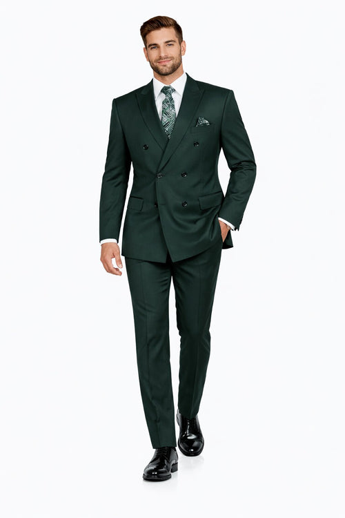 Mens Classic Wool Double Breasted Fit Suit in Hunter Green