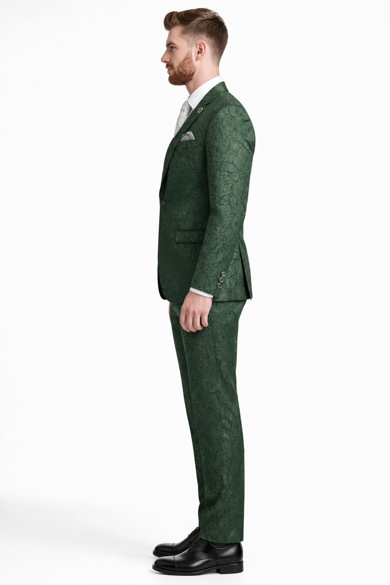 Mens Paisley Prom Suit in Hunter Green – Slim Fit Formal Party Outfit