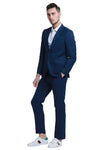"Navy Men's Summer Linen Wedding Suit with Two Button Peak Lapel"