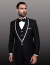Mens One Button Satin Trim Shawl Tuxedo in Black & White