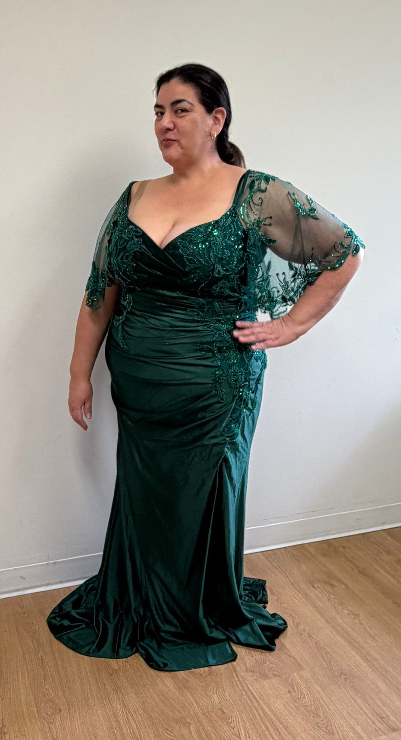 Plus Size Sequin Mermaid Mother of the Bride Gown with Sweetheart Neckline & Side Slit By May Queen MQ2173B