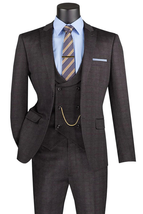 Mens Two Button Vintage Style Slim Fit Vested Plaid Black Suit