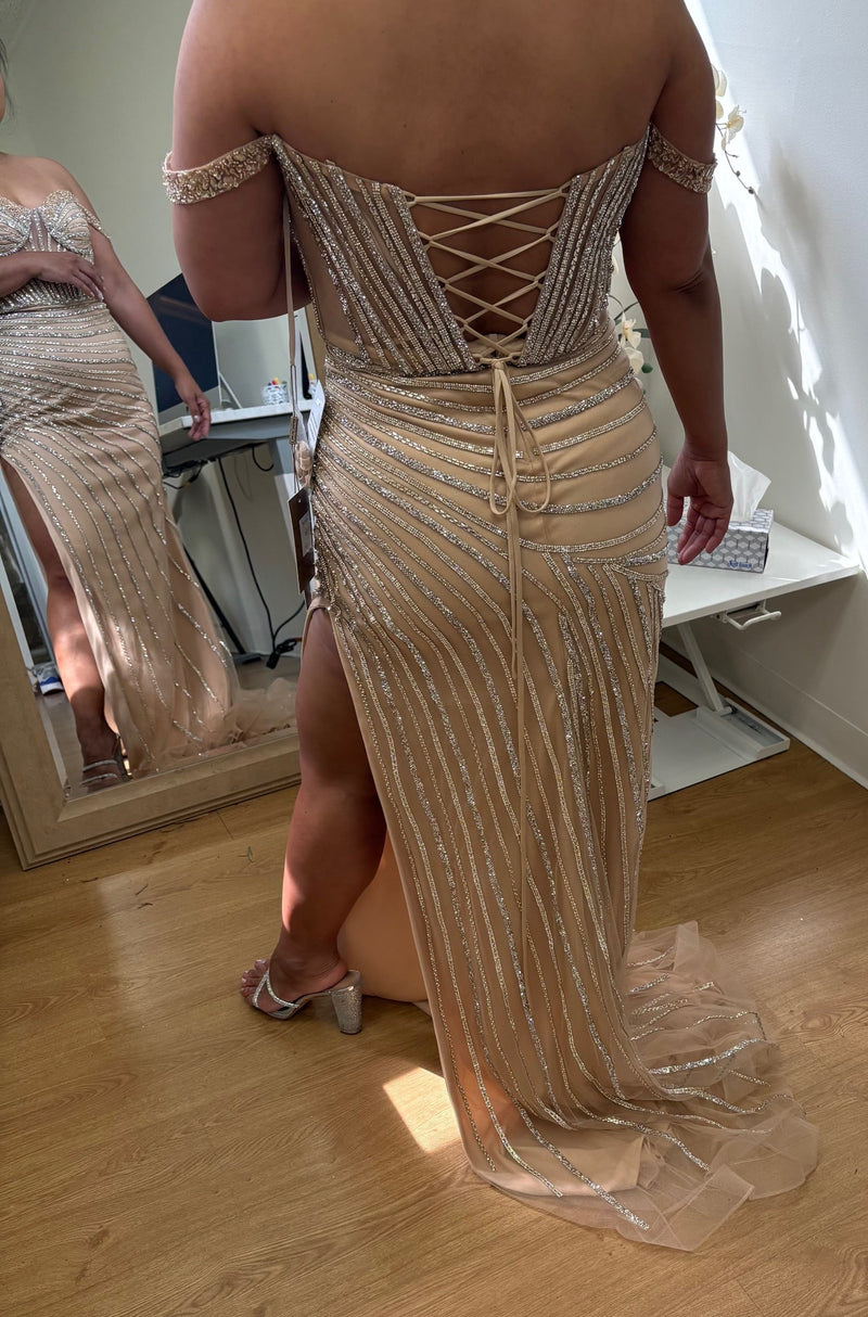 Long Prom Dress Beaded Off Shoulder Evening Gown Amelia Couture TM1029