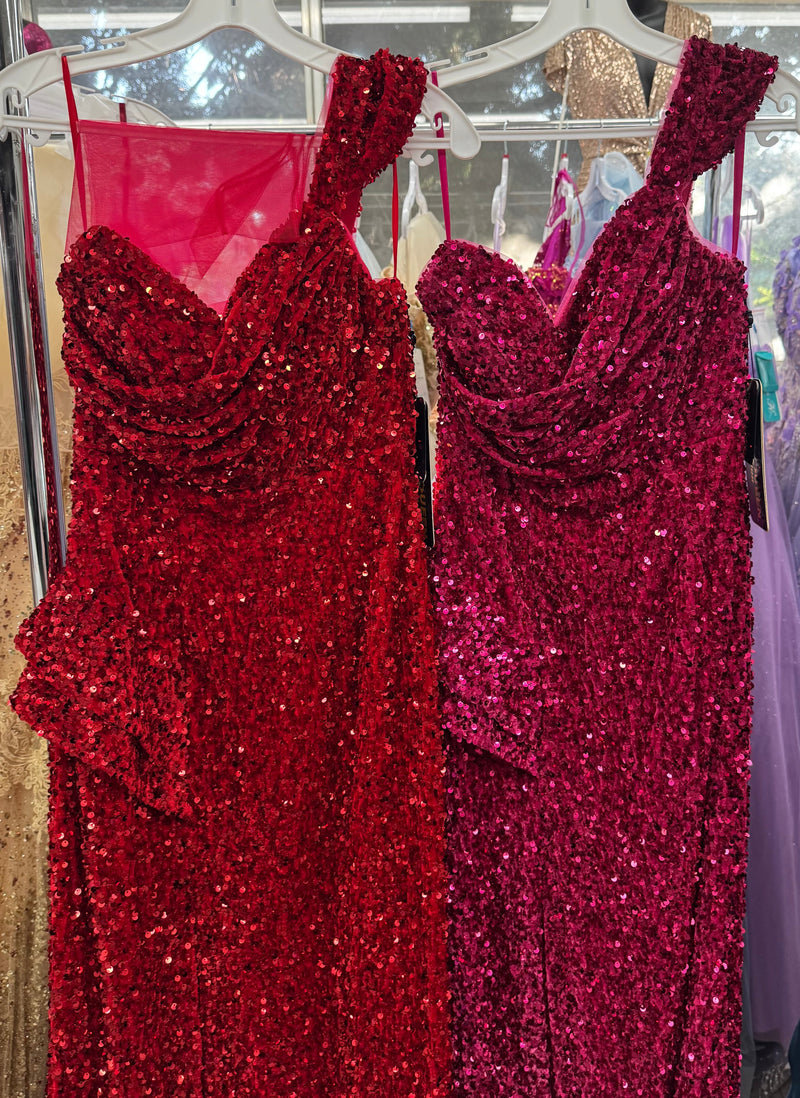 Royal Queen RQ8003 Stretch Sequin Velvet Sweep Train Long Prom Dress