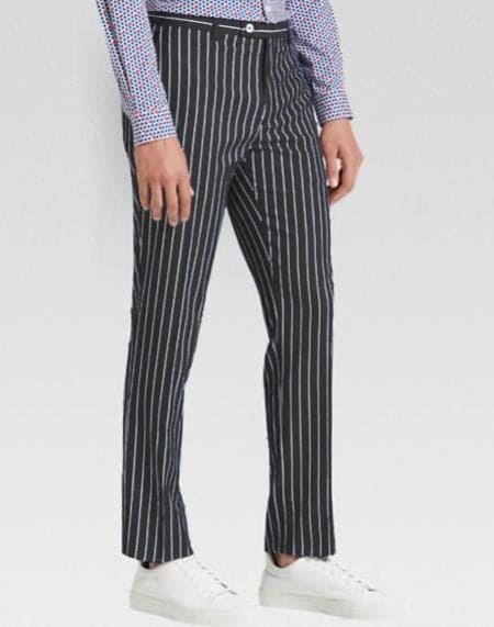 Mens Black Pinstripe Dress Pants - Charcoal Stripe Slacks - Flat Front Pant | Alberto Nardoni Mens Black Pinstripe Dress Pants - Charcoal Stripe Slacks - Flat Front Pant | Alberto Nardoni