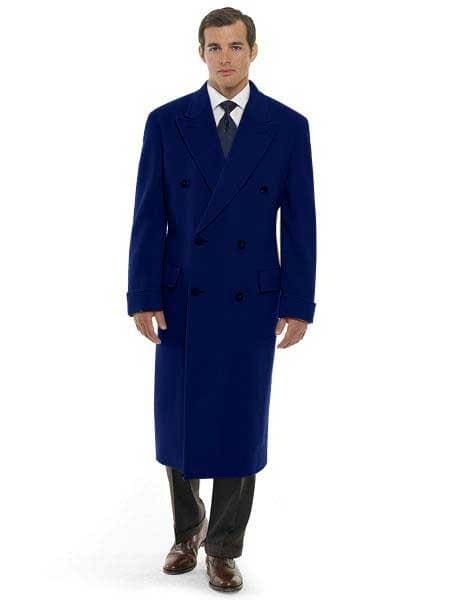 Mens Overcoat -Mens Long Wool Topcoats- Topcoat For Men-Mens Double breasted Overcoat - 'Royal Blue' Double breasted Coat
