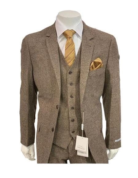 1930s Fashion Tweed ~ Herringbone Pattern - Mens 1930 Suit - 1930s Tuxedo - Flap Pocket - Brown Suit