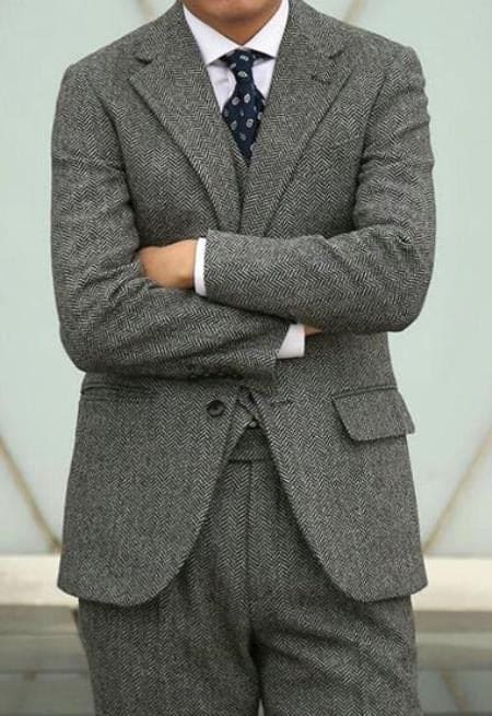 1930s Fashion Tweed ~ Herringbone Pattern - Mens 1930 Suit - 1930s Tuxedo - Gray Suit