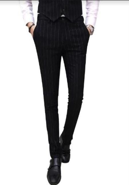 Mens Black Pinstripe Dress Pants - Stripe Slacks Belt Closure | Alberto Nardoni Mens Black Pinstripe Dress Pants - Stripe Slacks Belt Closure | Alberto Nardoni