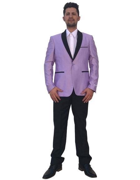 Mens Lavender Tuxedo - Button Black Shawl Lapel Cheap Priced Designer Fashion Dress Casual Blazer